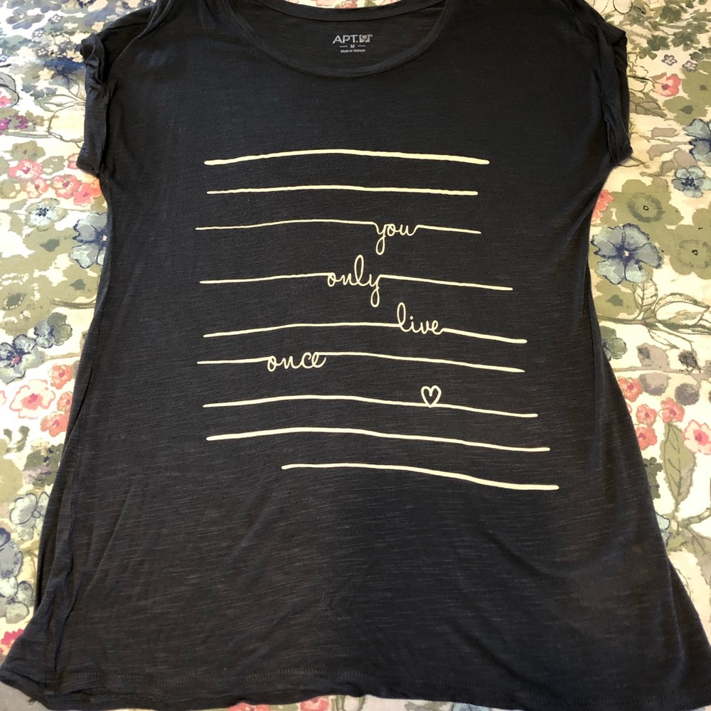 Graphic Tee- cuffed sleeve. “You Only Live Once”